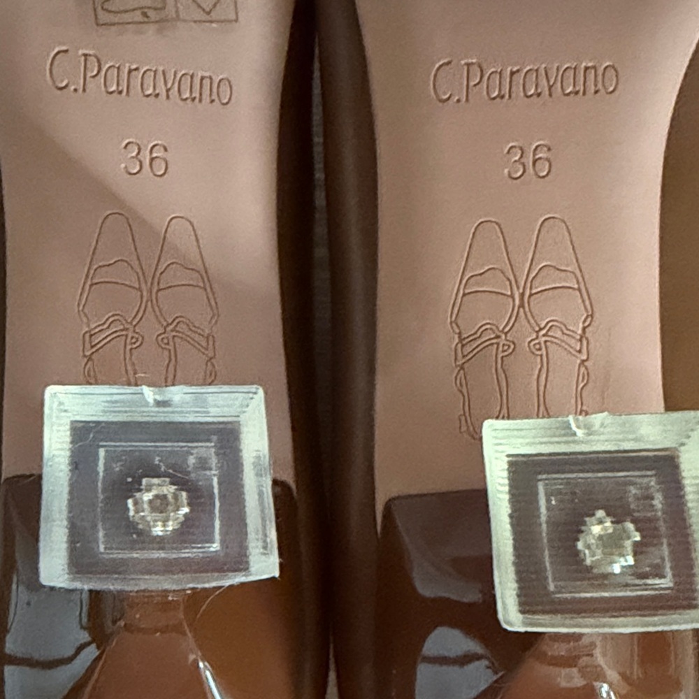 C. Paravano Tan Pointed-Toe Heels with Decorative Buckle - Picture 5 of 6